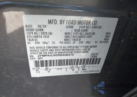 2024 Ford Edge Sel from USA, damaged, VIN 2FMPK4J95RBA98270
